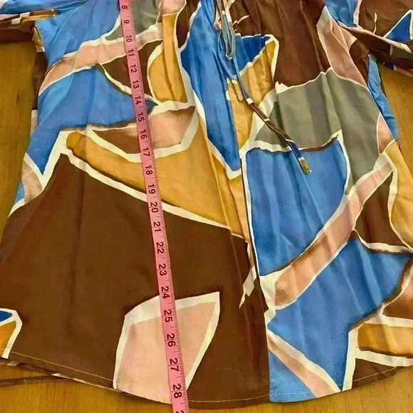 Womens Abstract Peasant Brown Gold Blue Pink Long Sleeve Perch Blouse 2X - Picture 8 of 11